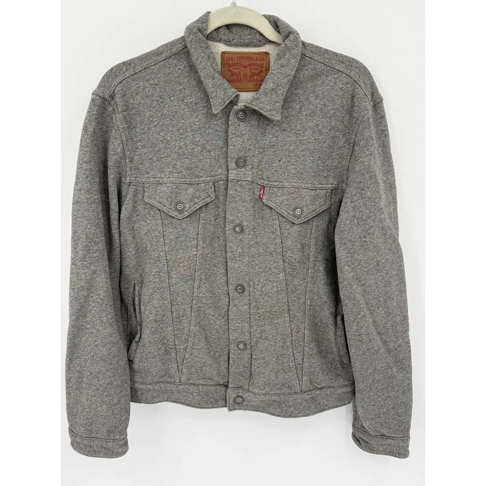 Levi's Men's French Terry Trucker Shacket Jacket Heather Gray 100% Cotton Size M